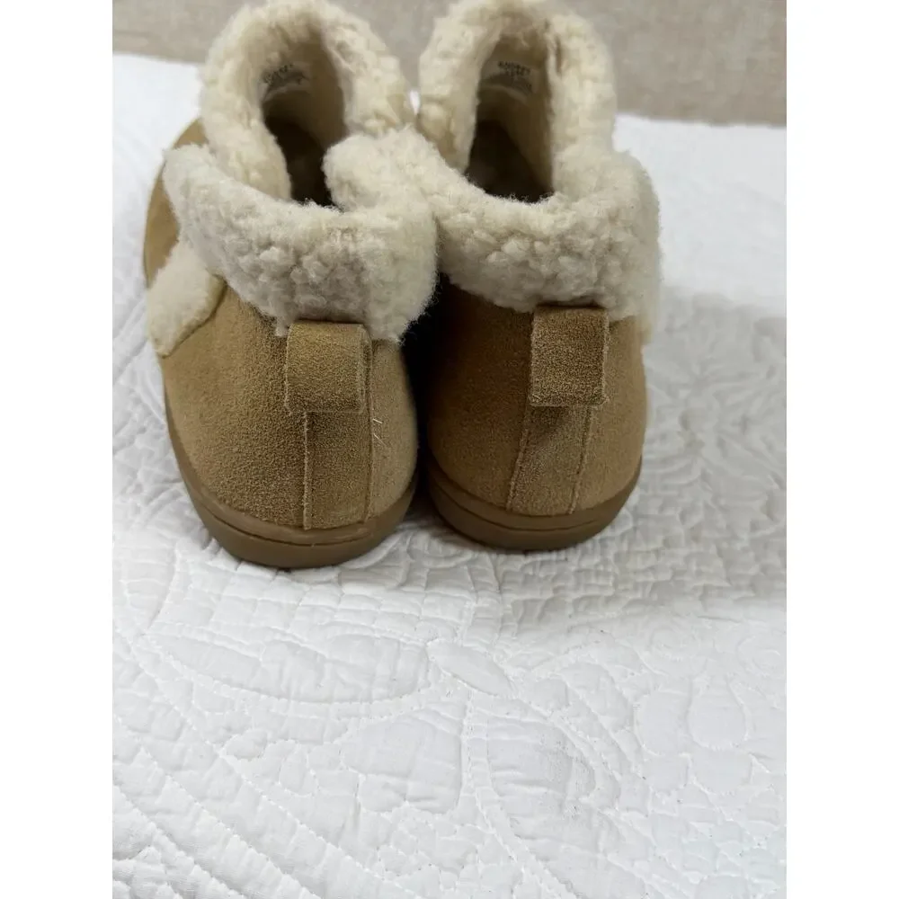 Minnetonka Women’s 11 Tan Lyndy Sherpa Lined Suede House Slippers 400441 Warm